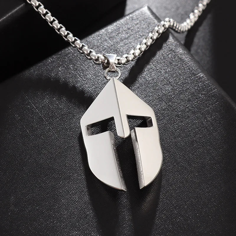 Greek Warrior Helmet Pendant Necklace — Stainless Steel