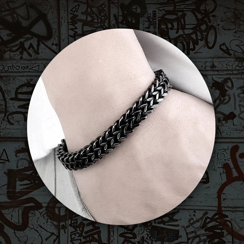 Black Reversible Double Chain Bracelet — Stainless Steel