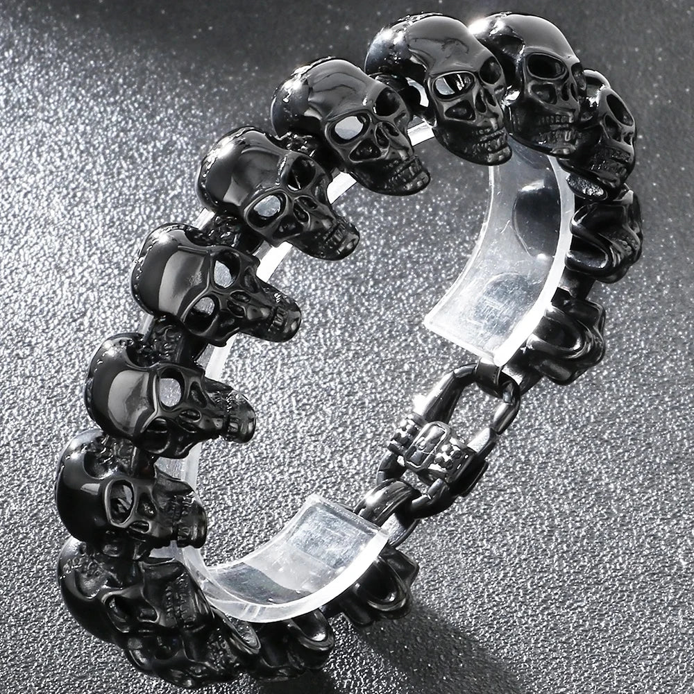 Gothic Stainless Steel Motorcycle Chain Bracelet for Man Casting Men's Bracelets of Skull Heads Skeleton Jewelry