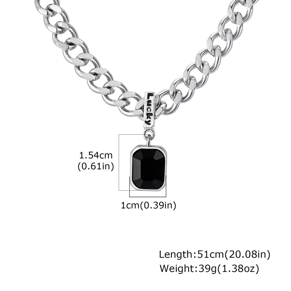 Cuban Stone Square Pendant Necklace — Stainless Steel