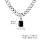 Cuban Stone Square Pendant Necklace — Stainless Steel