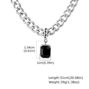 Cuban Stone Square Pendant Necklace — Stainless Steel