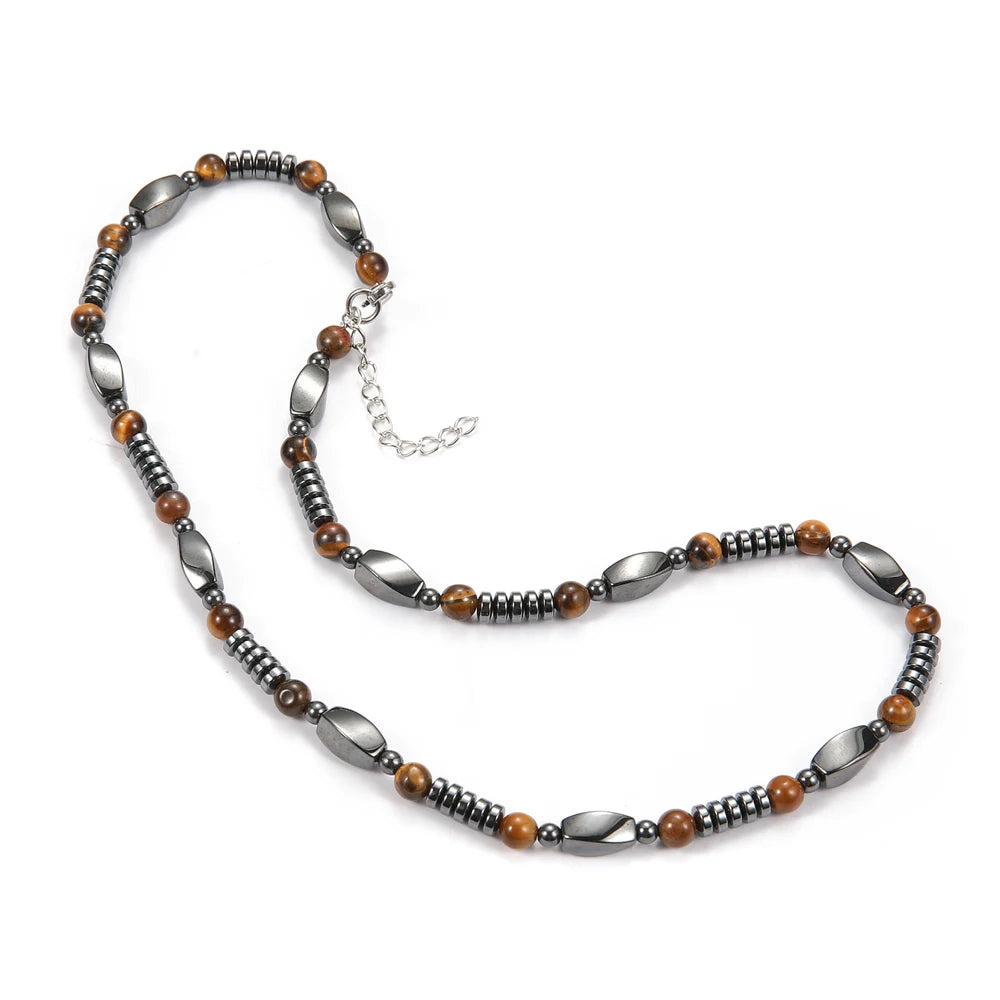 Natural Stone Tiger-eye Hematite Necklace for Men and Women Jewelry Gift