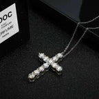 Full Moissanite Cross Pendant Original Sterg Sliver Chain Plated White Gold Fine Necklace For Women Jewelry