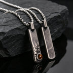 Vintage Men's Natural Stone Rectangle Pendant Necklace,Grey Stainless Steel Thin Bar Necklace,Birthday Party Jewelry