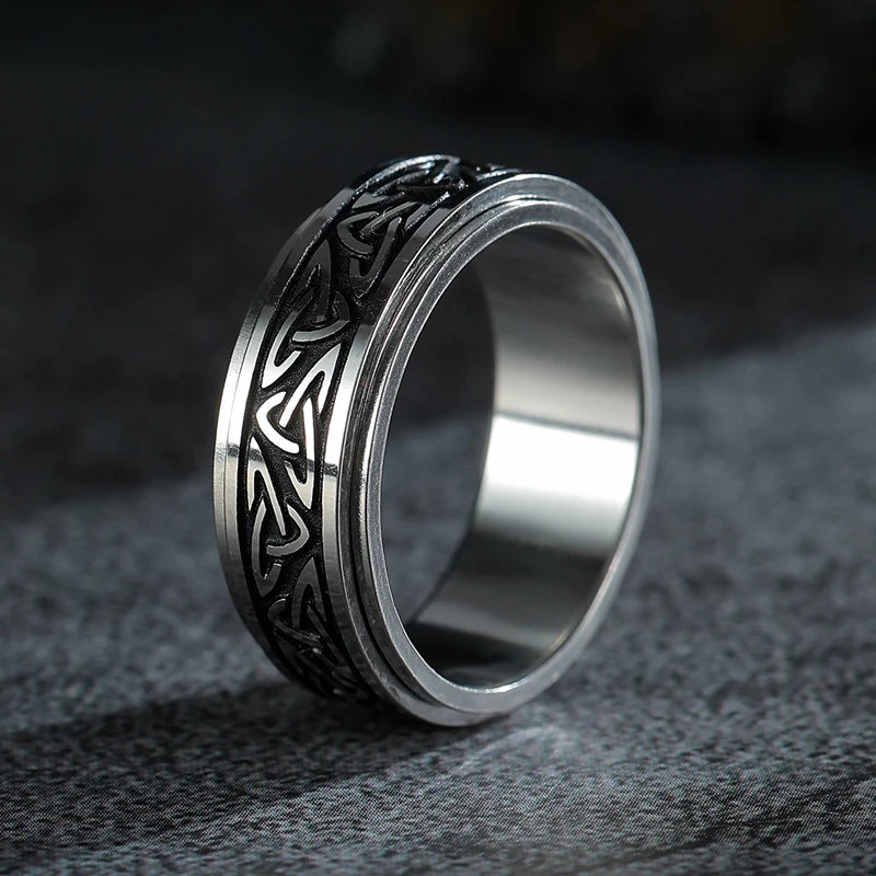 Celts Triangle Knot Stainless Steel Fidget Ring Men Rotatable Decompressionanti Stress And Anxiety Cool Ring Boyfriend