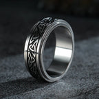 Celts Triangle Knot Stainless Steel Fidget Ring Men Rotatable Decompressionanti Stress And Anxiety Cool Ring Boyfriend
