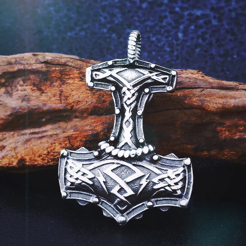 BEIER thor's hammer mjolnir pendant necklace viking scandinavian norse viking necklace with stainless steel chain