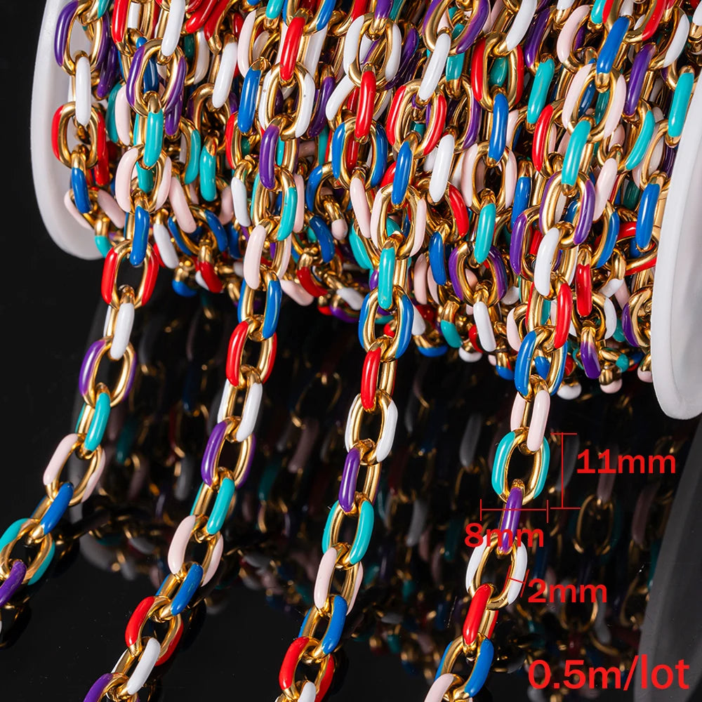 0.5m/1m Gold Plated Stainless Steel Black Enamel Paperclip Link Chain for DIY Punk Choker Necklace Jewelry Craft Making Decor