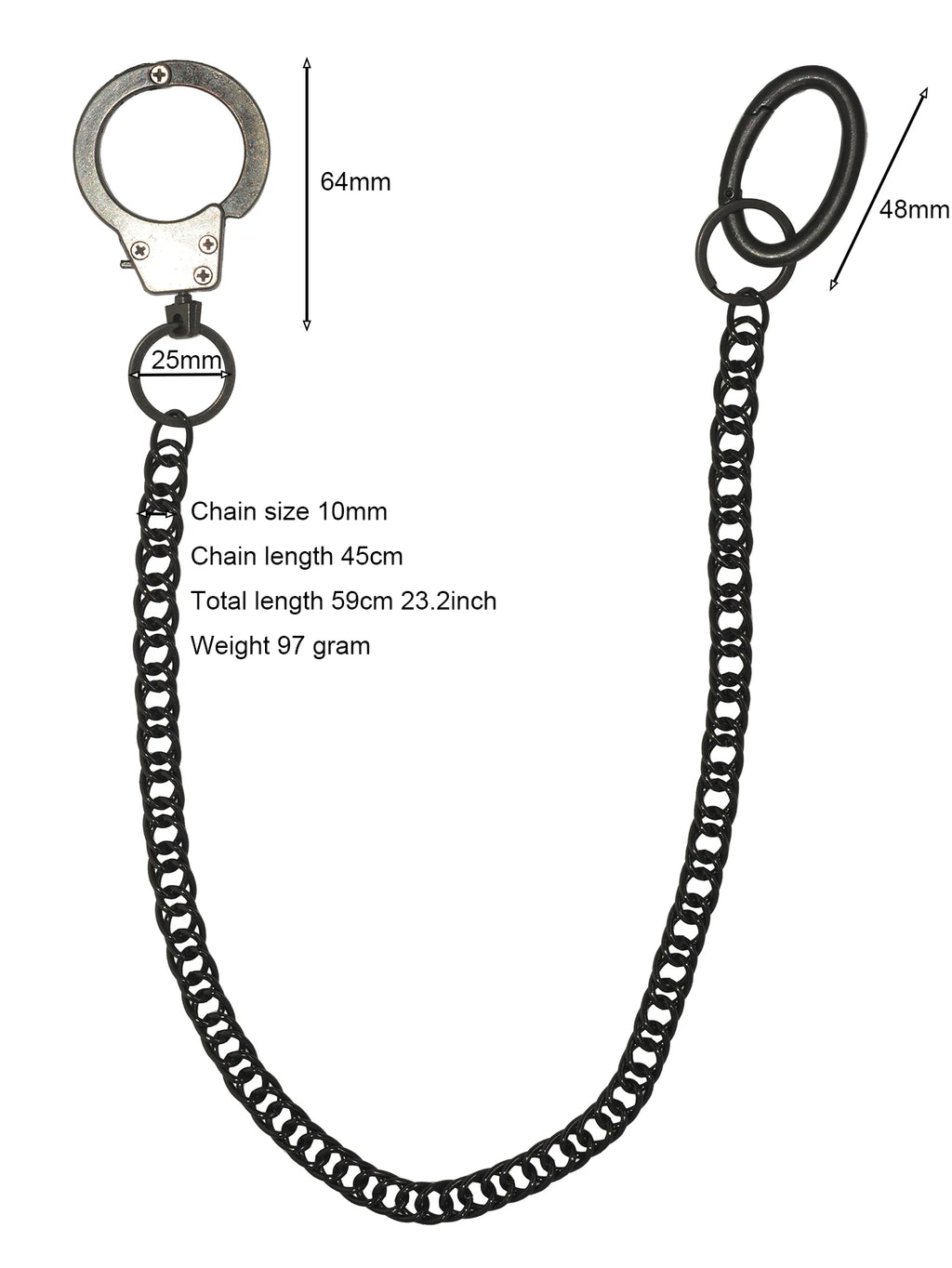 Biker Jeans Waist Chain Keychain — Black-Tone 10mm Carabiner