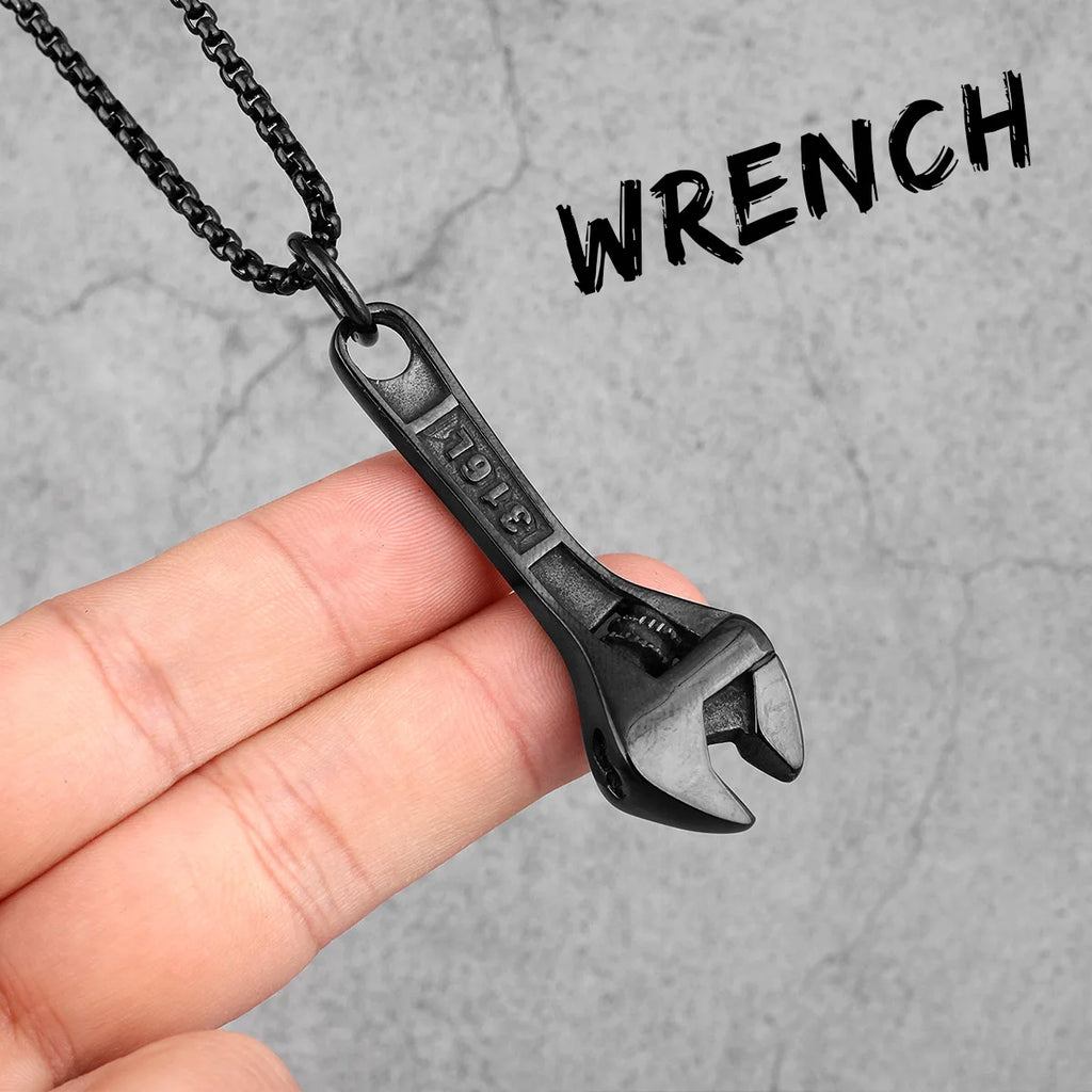 Worker Wrench Men Necklaces Pendants Chain Punk Cool Trendy for Boyfriend Male Stainless Steel Jewelry Creativity Gift Wholesale
