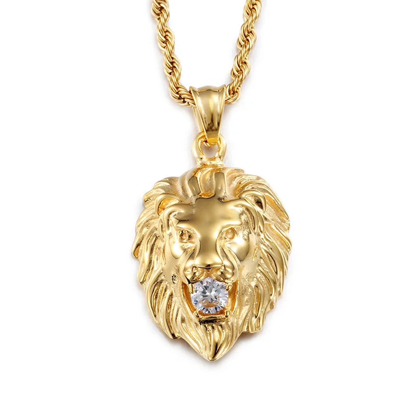 Gold Iced Out Lion Pendant Necklace CZ