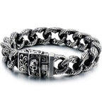 Punk Skull Bracelet For Man In Black Stainless Steel Skeleton Jewelry Men's Wrist Bracelets Rockers' Jewelry