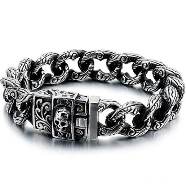 Punk Skull Bracelet For Man In Black Stainless Steel Skeleton Jewelry Men's Wrist Bracelets Rockers' Jewelry