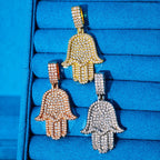 Iced Out Hamsa Pendant Necklace Stainless Steel