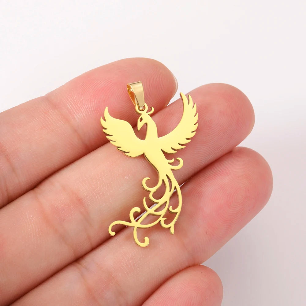 Dawapara Phoenix Pendant for Necklace Earrings Mythology Animal Stainless Steel Charms for Jewelry Making Religious Gift