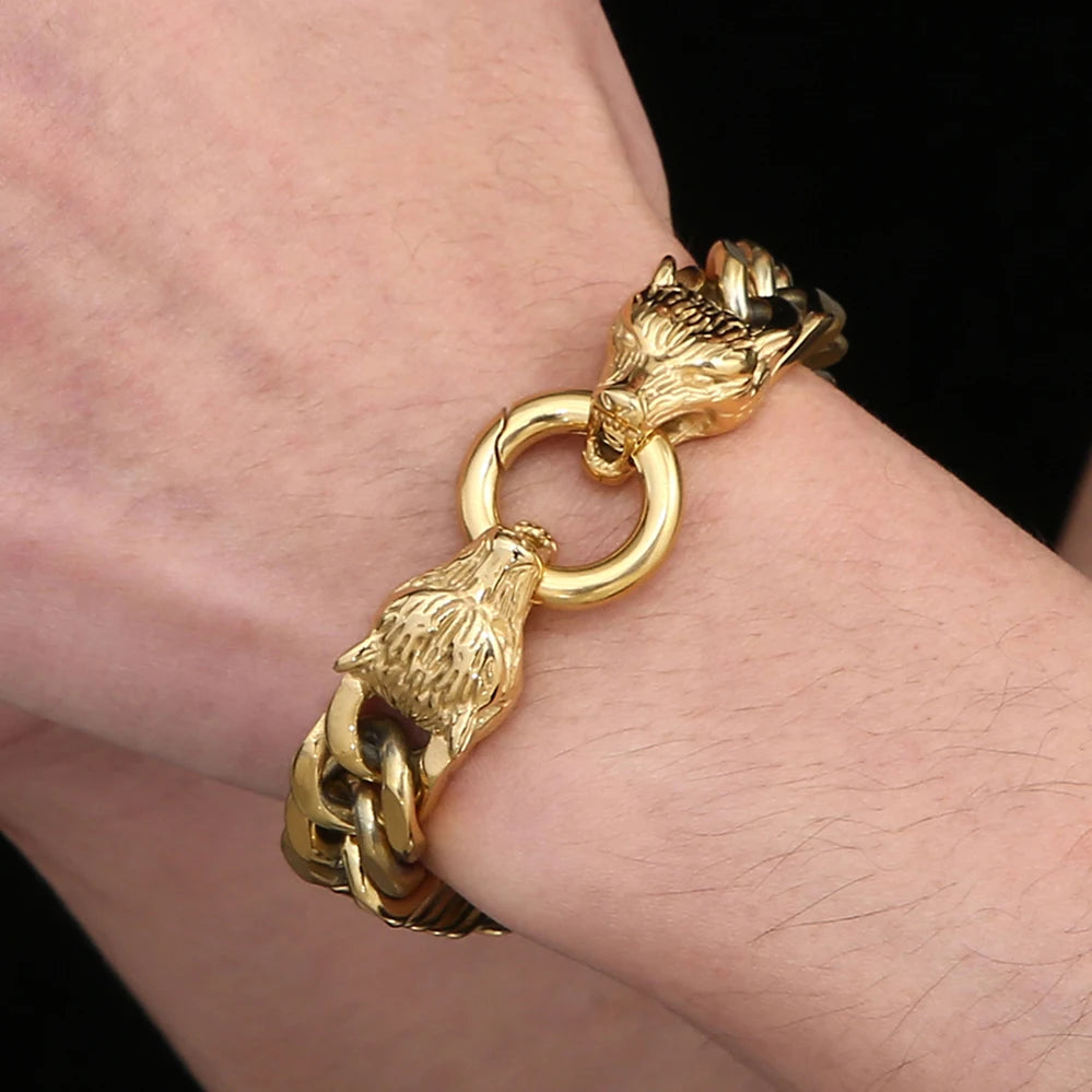Gothic Wolf Head Stainless Steel Men's Bracelet 4 Color Available Unique Masculine Jewelry Gifts for Party