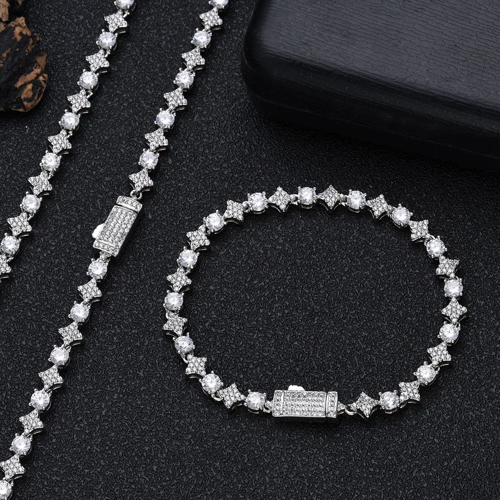 Star Tennis Chain Necklace Iced Out CZ