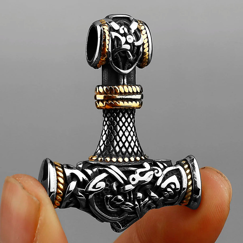 Viking Thor's Hammer Vintage Personality Necklace Stainless Steel Vegvisir Anchor Pendant Necklace Men's Amulet Jewelry