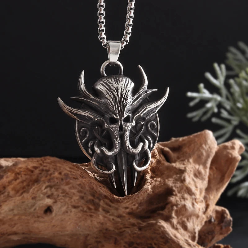 Retro Domineering Ouroboros Wrapped Around The Tree of Life Pendant Necklace Men's Personalized Punk Cool Casual