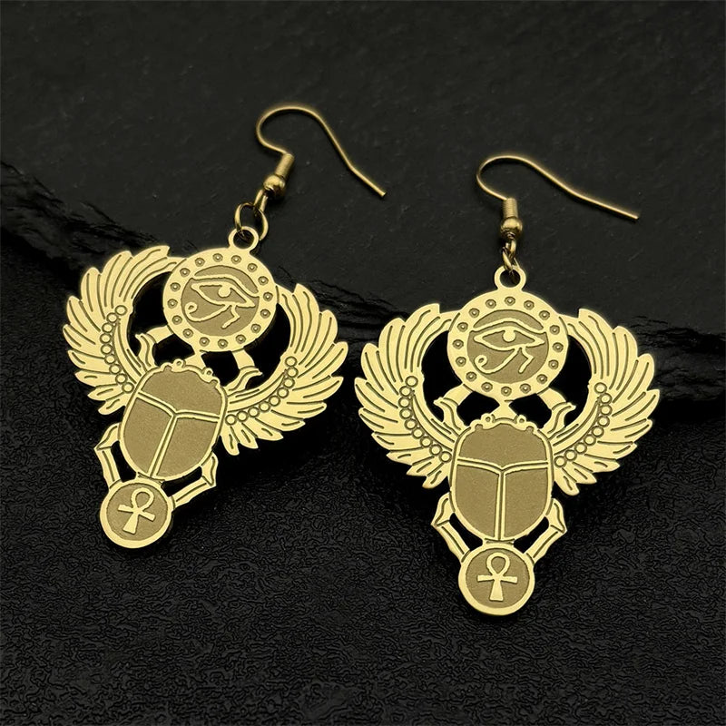 Egyptian Scarab Eye of Ra Horus Symbol Necklaces Stainless Steel Gold Color Ankh Key Of Life Necklace Jewelry collares