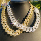 Aokaishen Iced Out Cuban Link Chain Men Necklace Choker 5A Prong Setting Cubic Zirconia Copper Gold Plated Hip Hop Jewelry