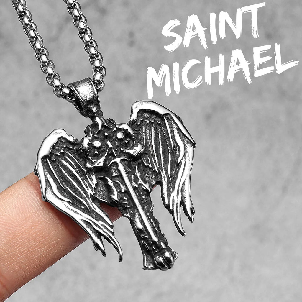 Archangel Pendant 316L Stainless Steel St.Michael Wings Necklaces Men Powerful Amulet Chain Punk Jewelry Best Gift Dropshipping