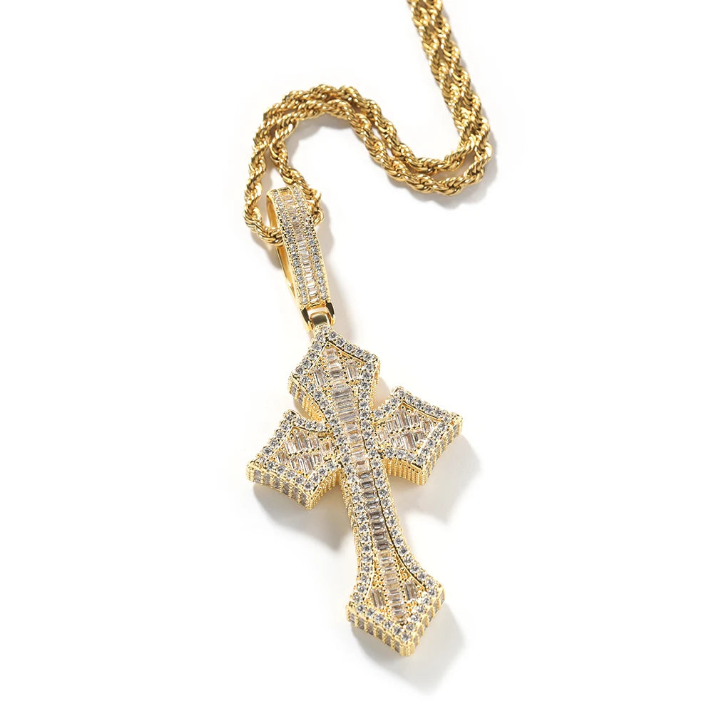 THE BLING KING 3pcs Cross Set Pendant Necklace Iced Out Baguettecz Cubic Zirconia Link Chain Luxury Hiphop Jewelry For