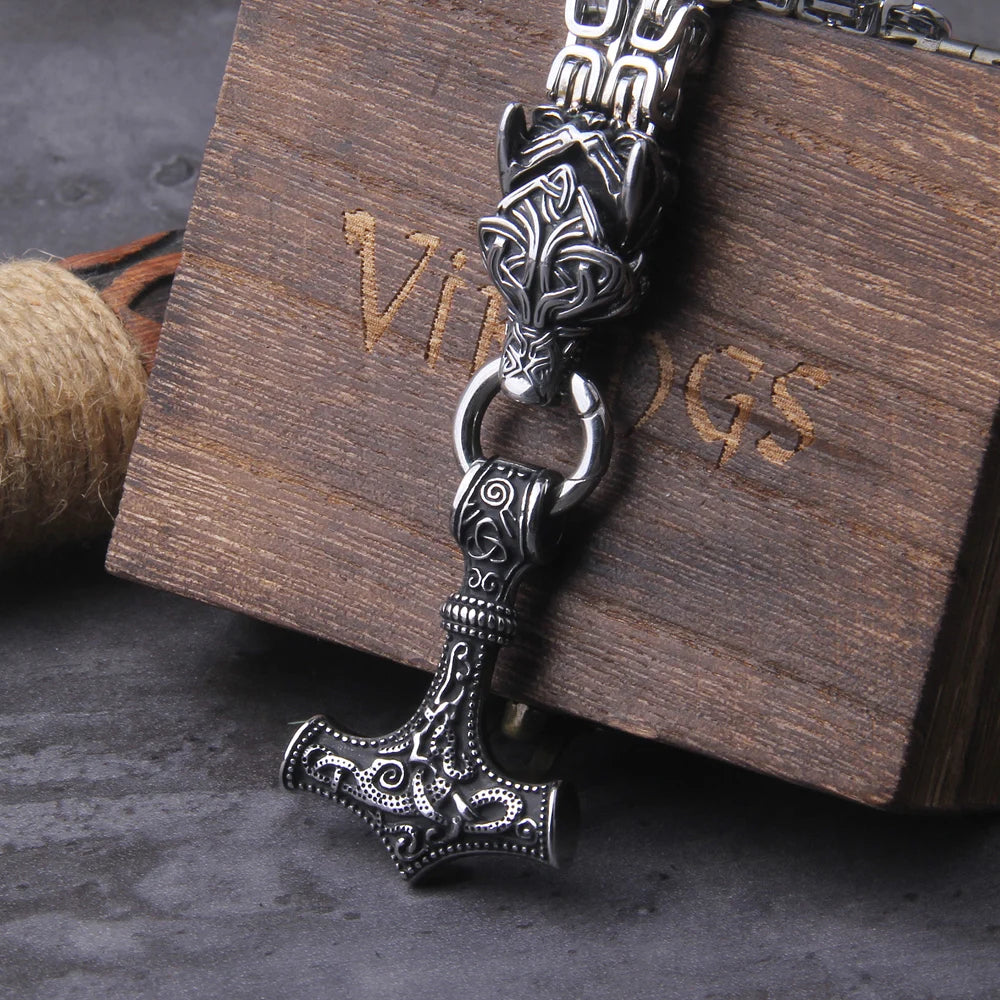 Never Fade Men Celtic Wolf Necklaces Viking Vegvisir Amulet Hammer Pendant Norse Runes Anchor Stainless Steel King
