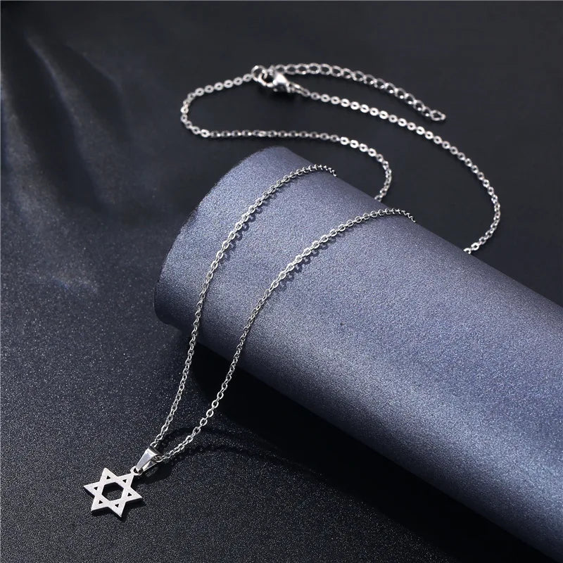 Minimalist Vintage Star of David Necklace Stainless Steel Jewish Symbols Necklace Men's Religious Amulets Jewelry Gifts