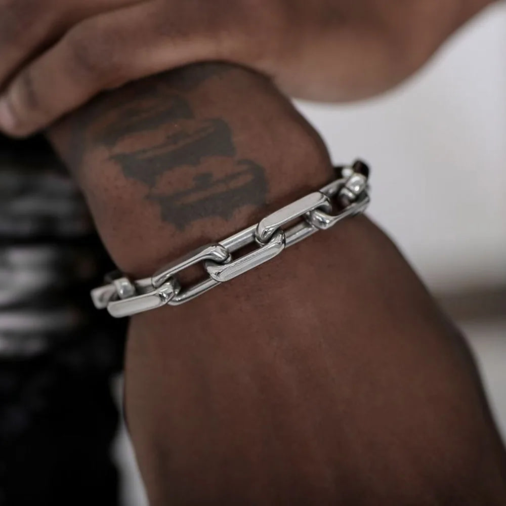 Cuban Chain Cross Bracelet for Men — Thick Link, Silver-Tone