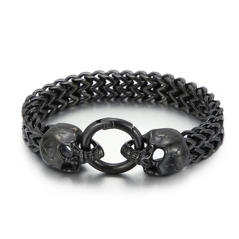 Punk Rock Man Bracelet Stainless Steel Wide Skull Head Link Chain Bracelets for Men Gothic Men's Bikers' Jewelry