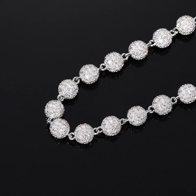 Silver and Moissanite Beads Link Chain Bracelets Women Men Hip Hop Bling Ice Out Rapper Jewelry