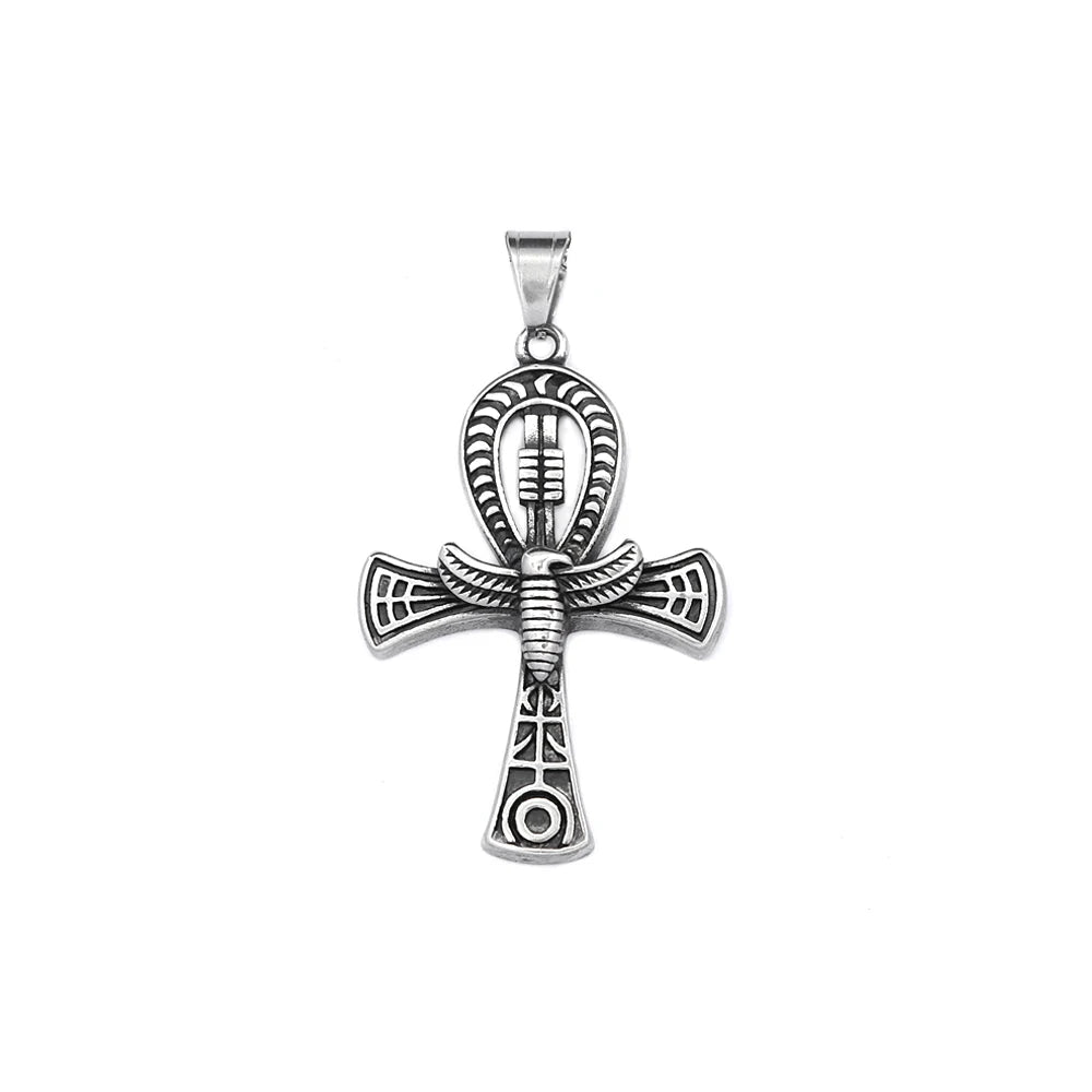 Vintage Stainless Steel Ancient Egyptian Ankh Cross Pendant Necklaces For Men Women Fashion Eye Of Horus Amulet Jewelry