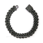14mm Black Grey Bracelet Hip Hop Men Women Cuban Chain Bling Iced Out Rhinestones Paved Miami Necklace Jewelry