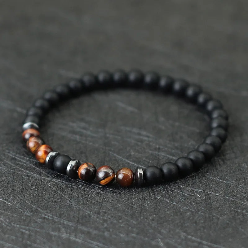 Noter Minimalist Beaded Bracelet For Men 6mm Hematite Onyx Tiger Eyes Stone Braclet Leisure Accessories Pulseras Para