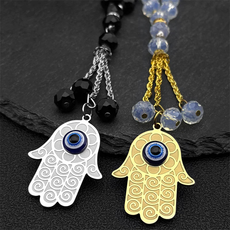 Hamsa Evil Eye Pendant Necklace — Stainless Steel