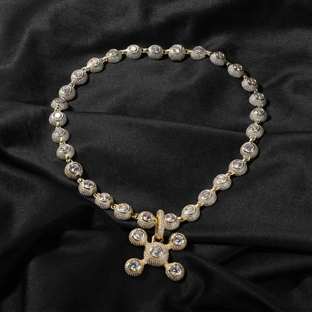 THE BLING KING Drake's Same 12mm CZ Beads Pendant Necklace For MenRound Cubic Zircon Iced Out Choker Luxury Rock Hip Hop Jewelry