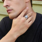 Vintage 925 Sterling Silver Ring Natural Moonstone Ring 10*14mm Oval Large Stone Retro Fine Jewelry Gift For Men