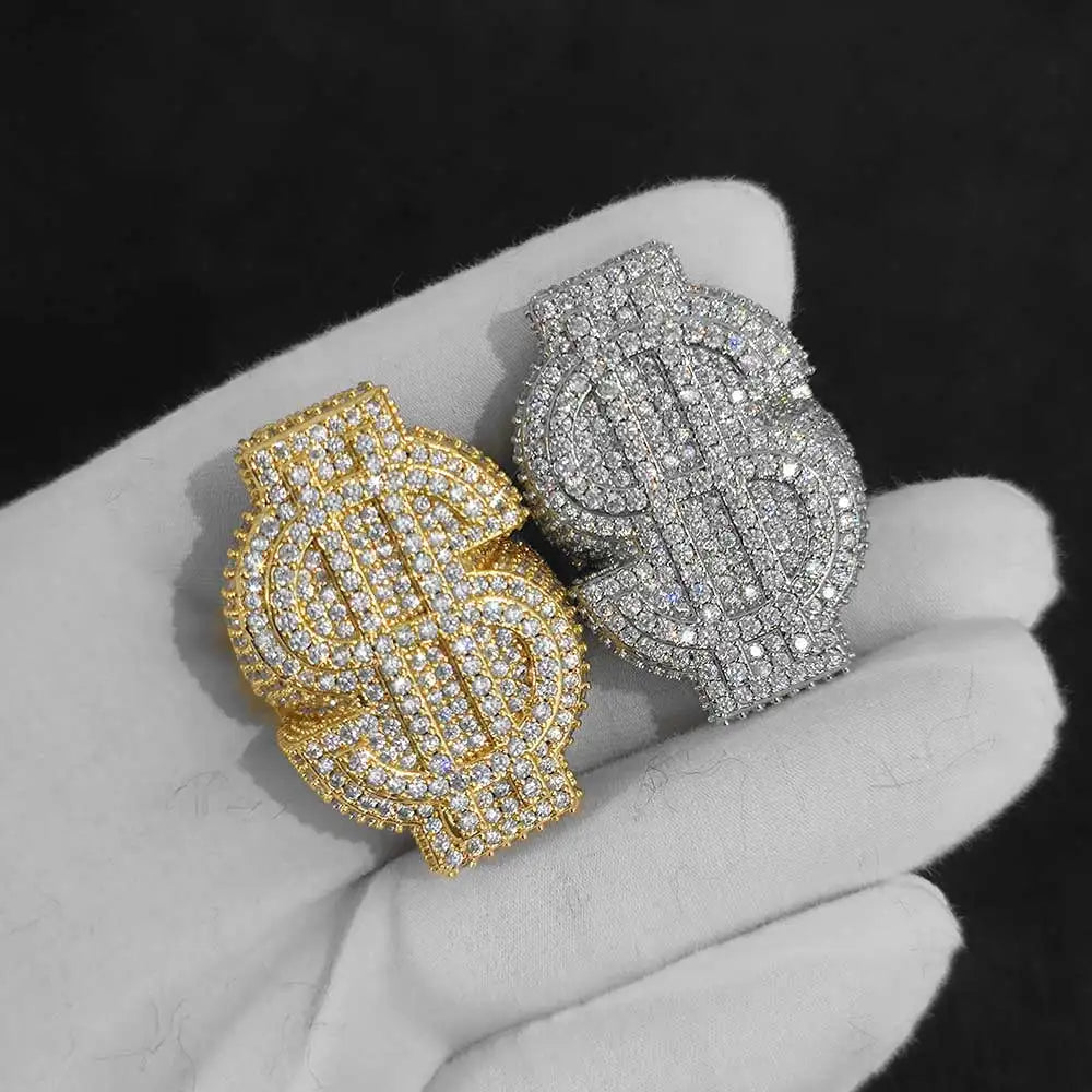 Gold Iced Out Money Sign Ring Statement