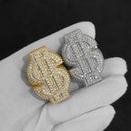Gold Iced Out Money Sign Ring Statement