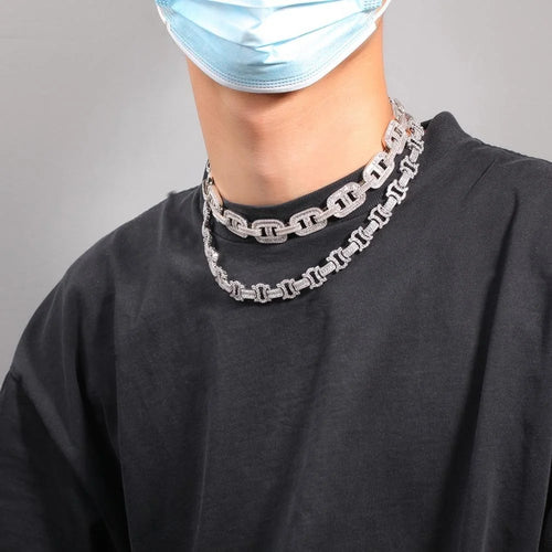 12MM Iced Out Byzantine Chain Necklace — Baguette