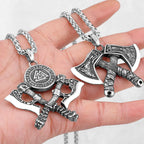 Men Vikings Ax Necklace for Man Never Fade Norse Rune Axe Thor Hammer Mjolnir Slavic Amulet Self-defense Pendant Male
