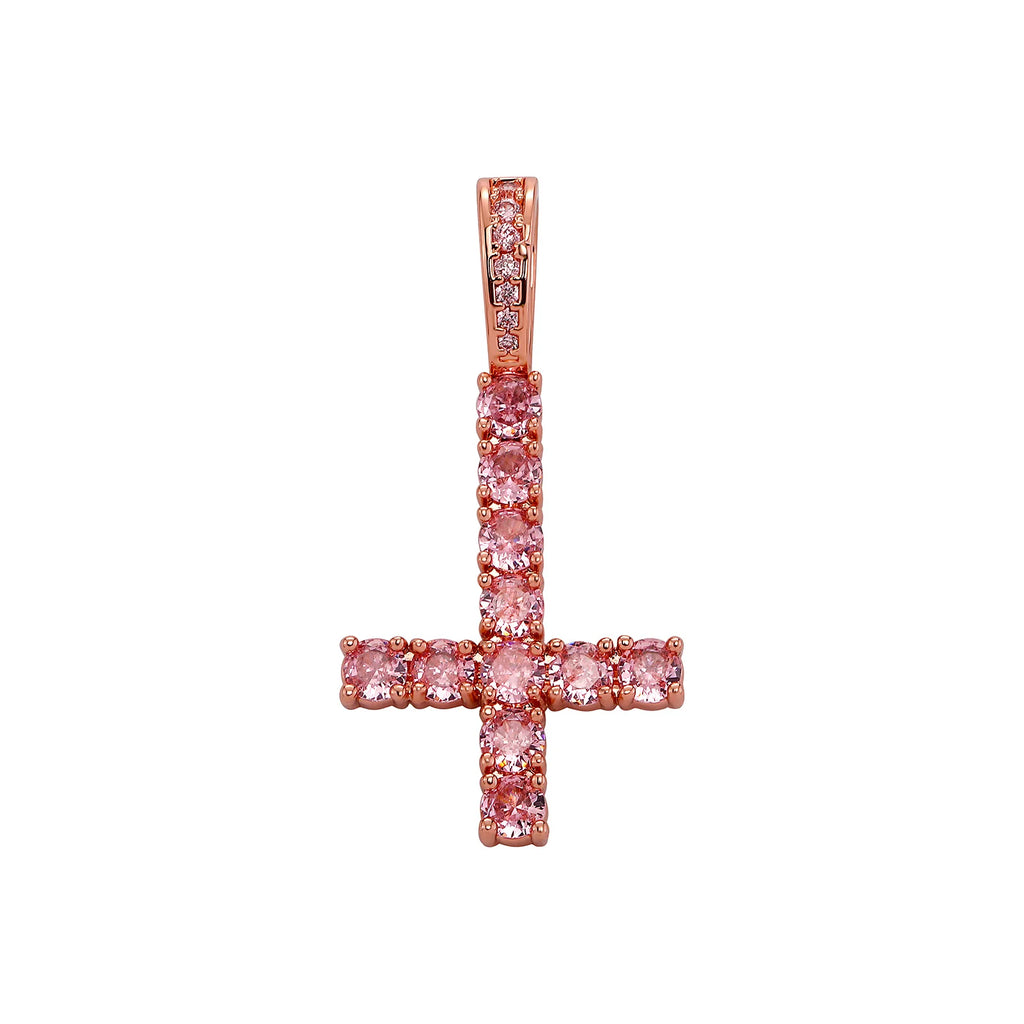 JINAO New Upside Down CROSS Pendant PINK Black Iced Out Cubic Zirconia Men's Necklace Hip Hop Fashion Jewelry For Gift