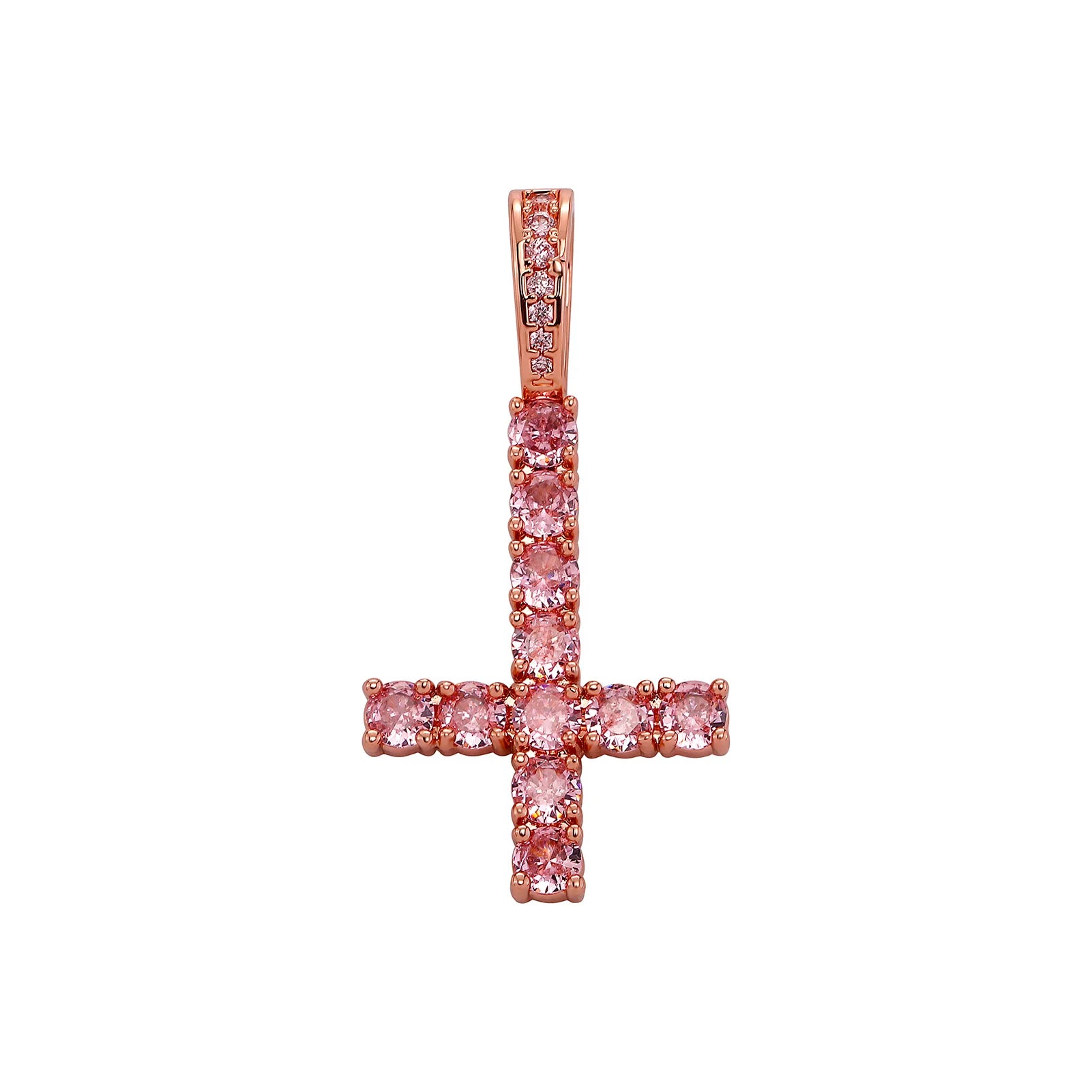 JINAO New Upside Down CROSS Pendant PINK Black Iced Out Cubic Zirconia Men's Necklace Hip Hop Fashion Jewelry For Gift