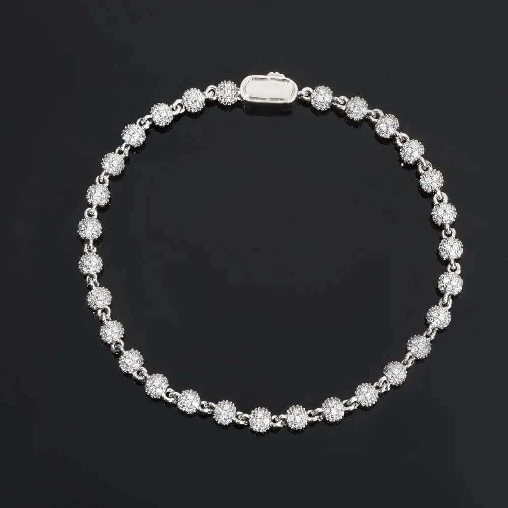 Gold Iced Out Bead Bracelet 18K Round 4MM