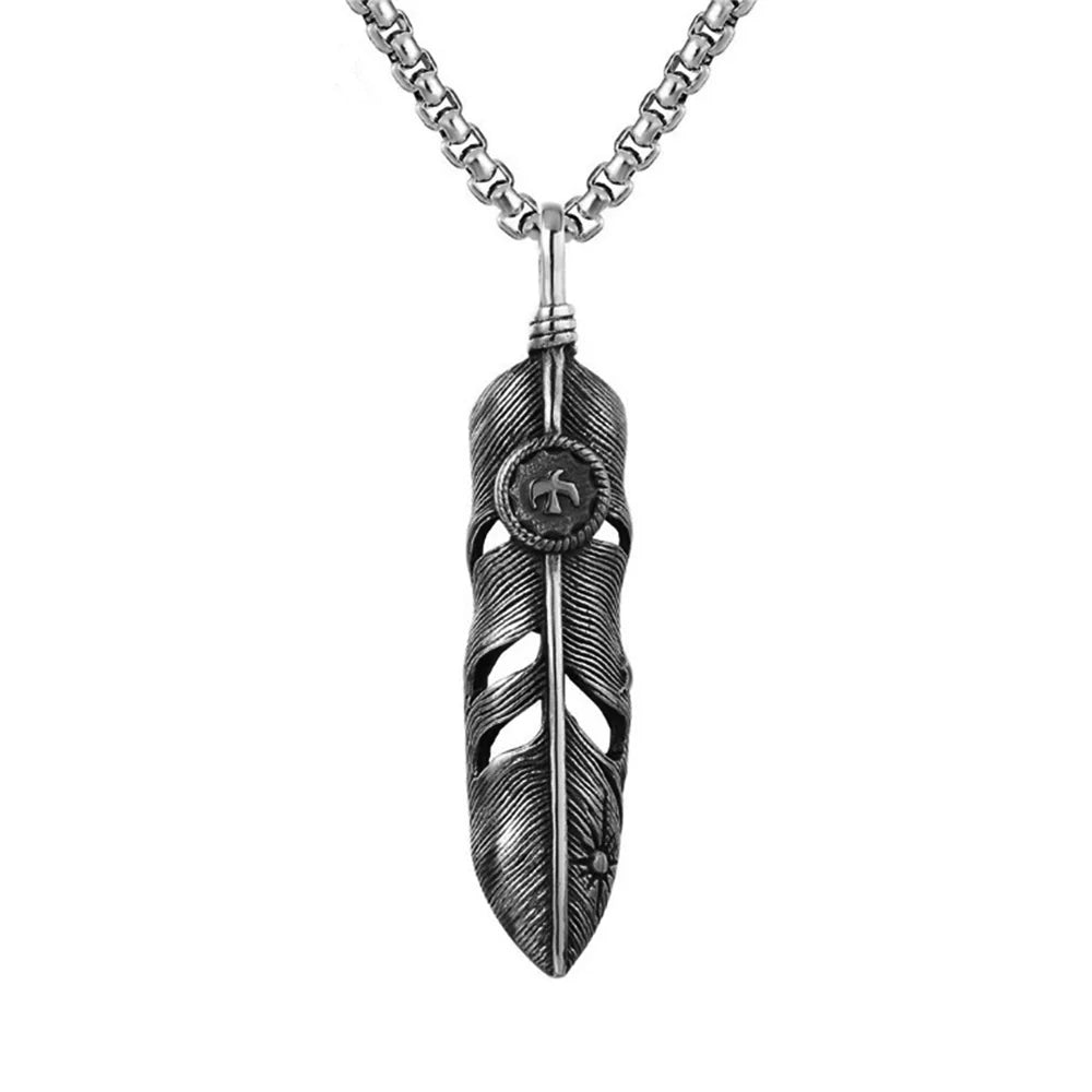 Vintage Stainless goro feather Necklace Men Women Punk Hip Hop Biker goro Pendant Chain Fashion Jewelry Gift