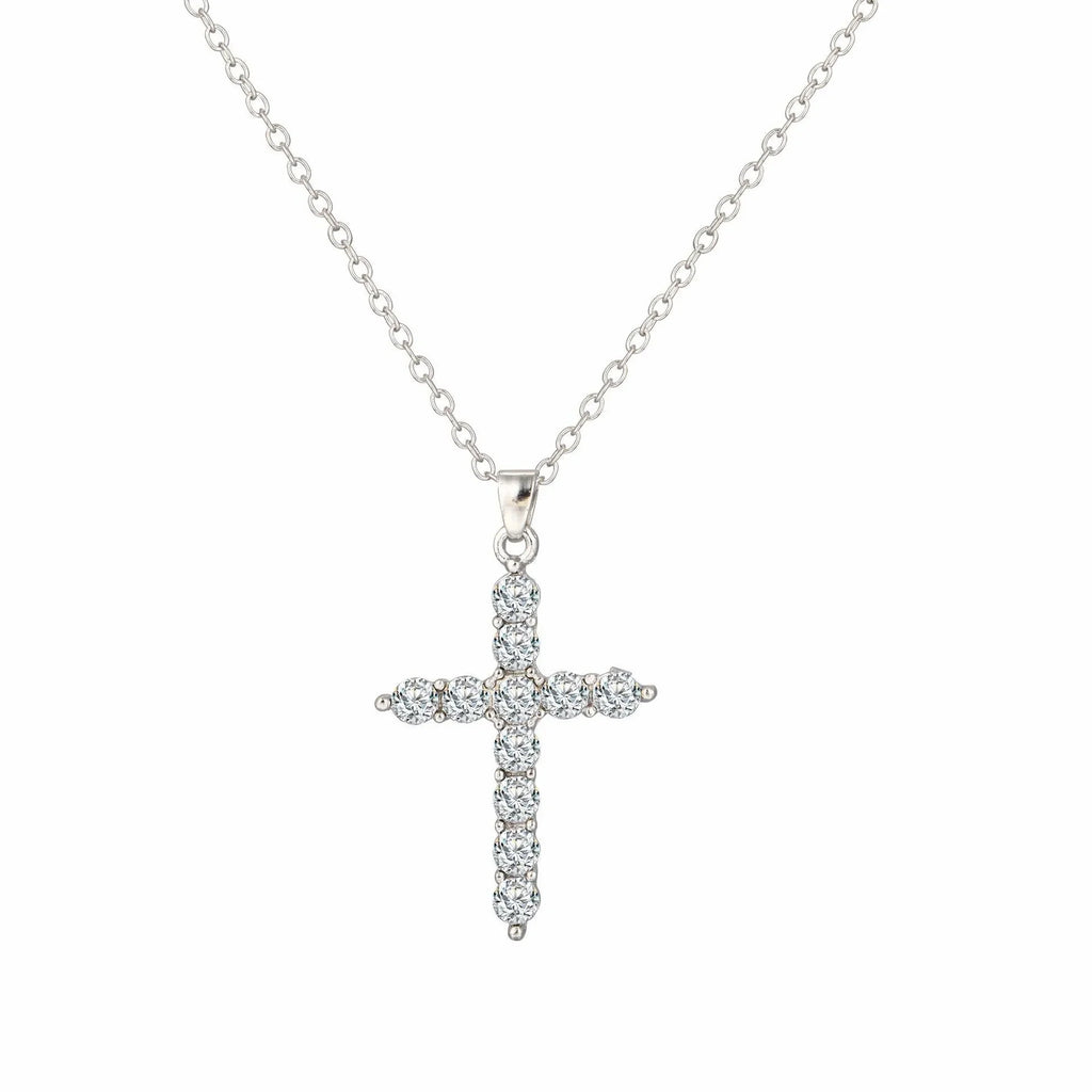 Personality Trend Silver Color Zircon Cross Pendant Necklace for Women Charm Shiny Crystal Chokers Jewelry Gift