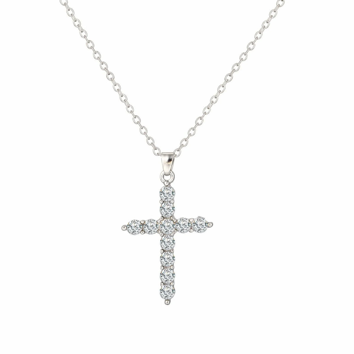 Personality Trend Silver Color Zircon Cross Pendant Necklace for Women Charm Shiny Crystal Chokers Jewelry Gift