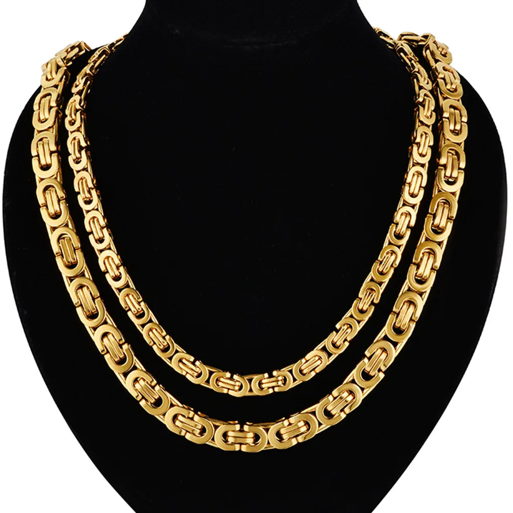 Dropshiping Male Punk 316L Stainless Steel Flat Byzantine Chain 8mm Gold Color Chunky Heavy Necklaces For Men Jewelry 2023